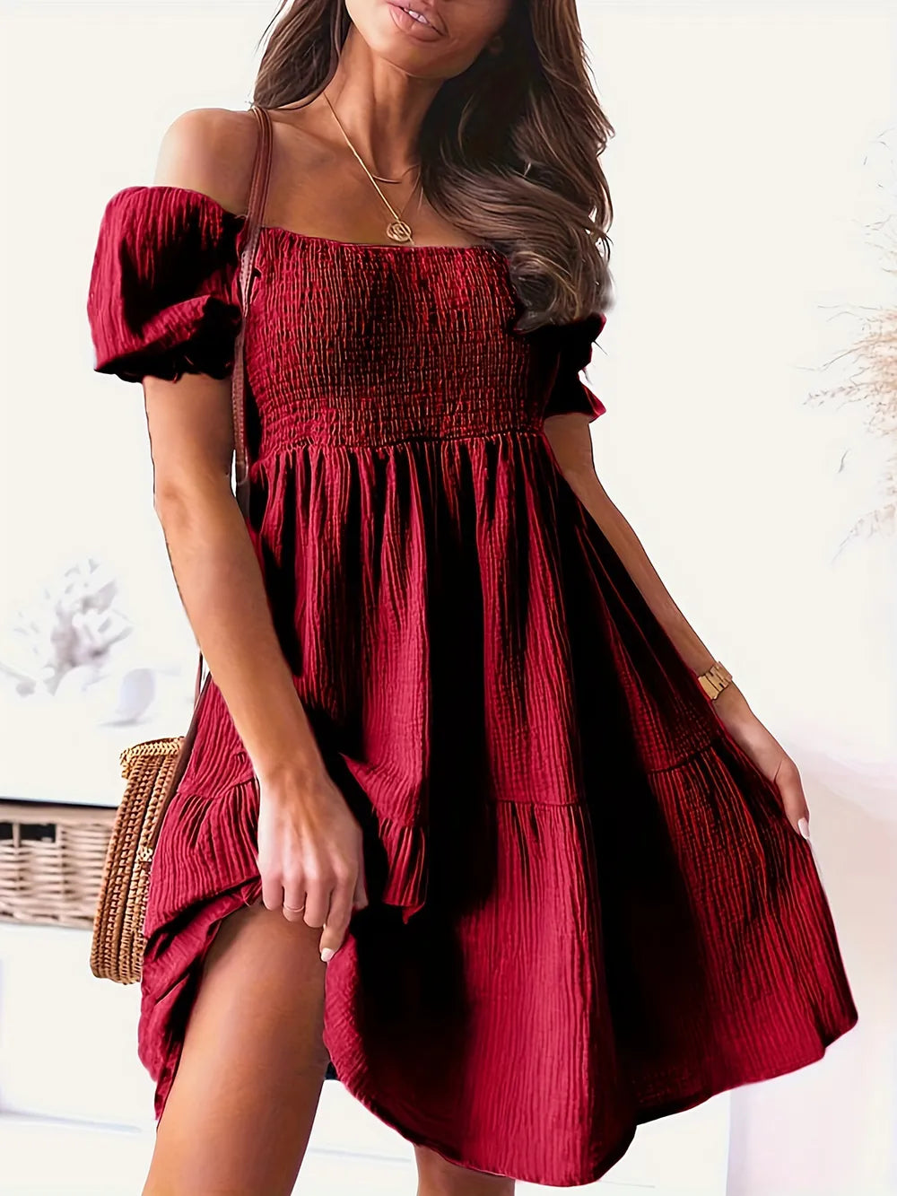 Ruffled Off-Shoulder Short Sleeve Dress by Shopiebay