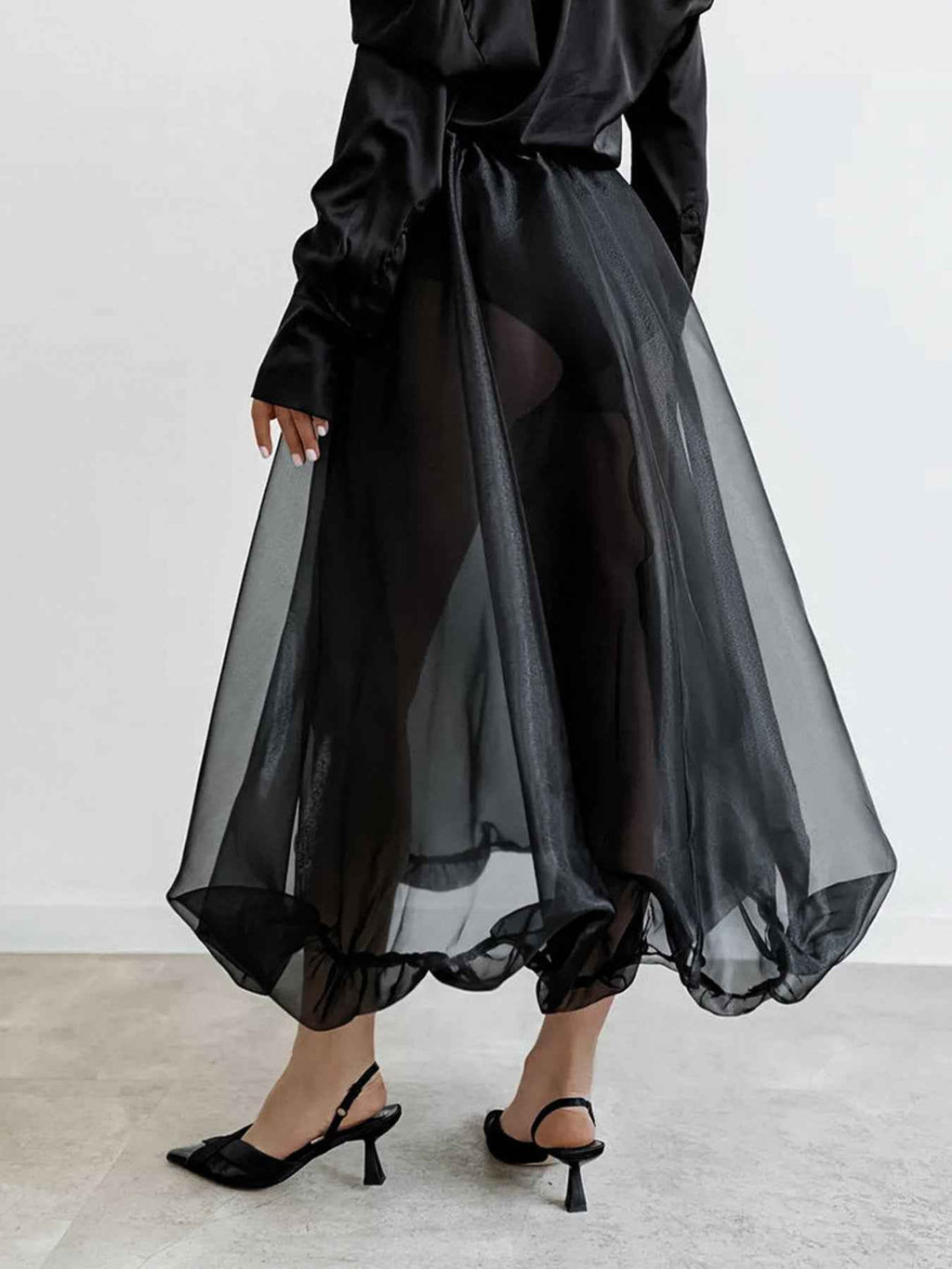 Sheer Flowy Elastic Waist Midi Skirt