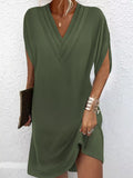 V-Neck Slit Sleeve Mini Dress by Shopiebay