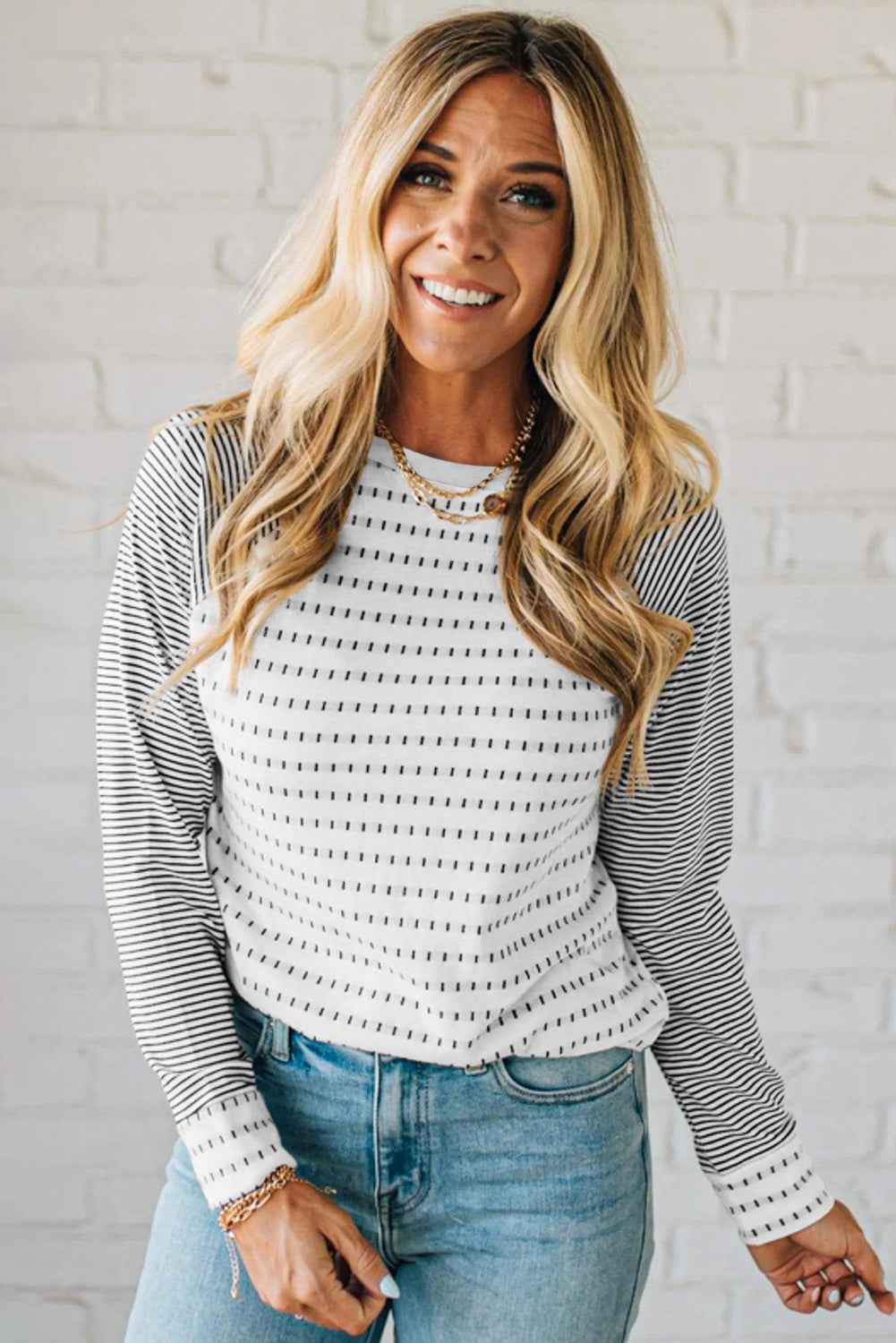 Black Stripe Raglan Patchwork Long Sleeve Tee
