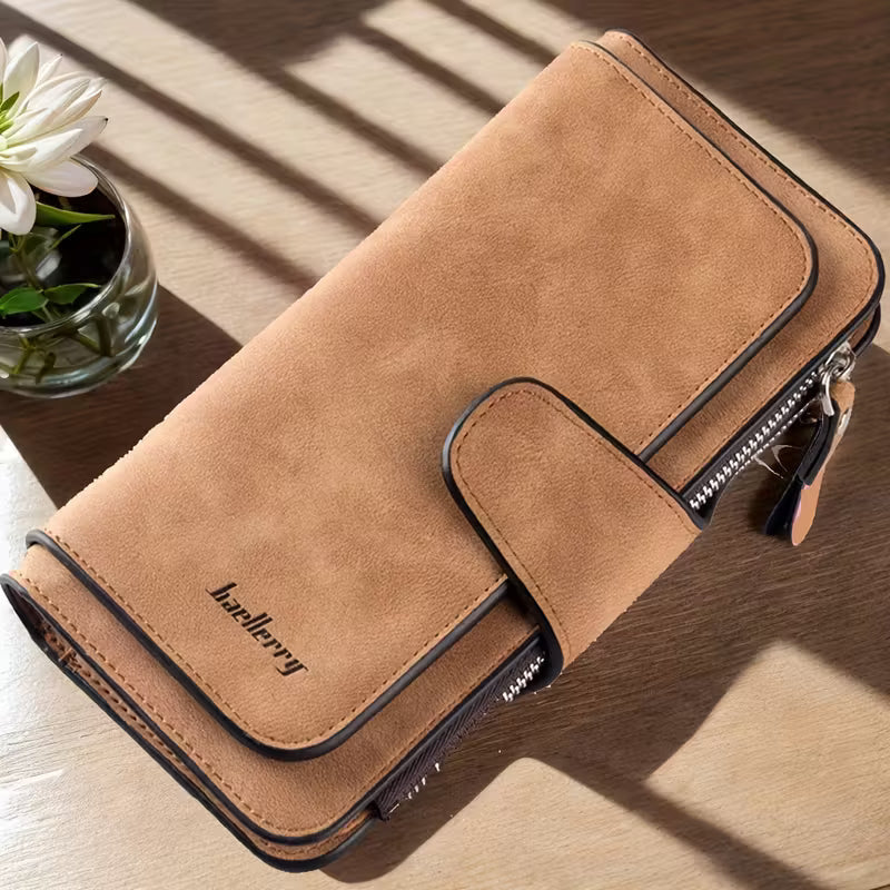 Vintage Faux Leather Long Wallet – Trifold Credit Card Holder with Snap & Zipper by DailySale