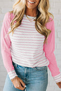 Rose Stripe Raglan Patchwork Long Sleeve Tee