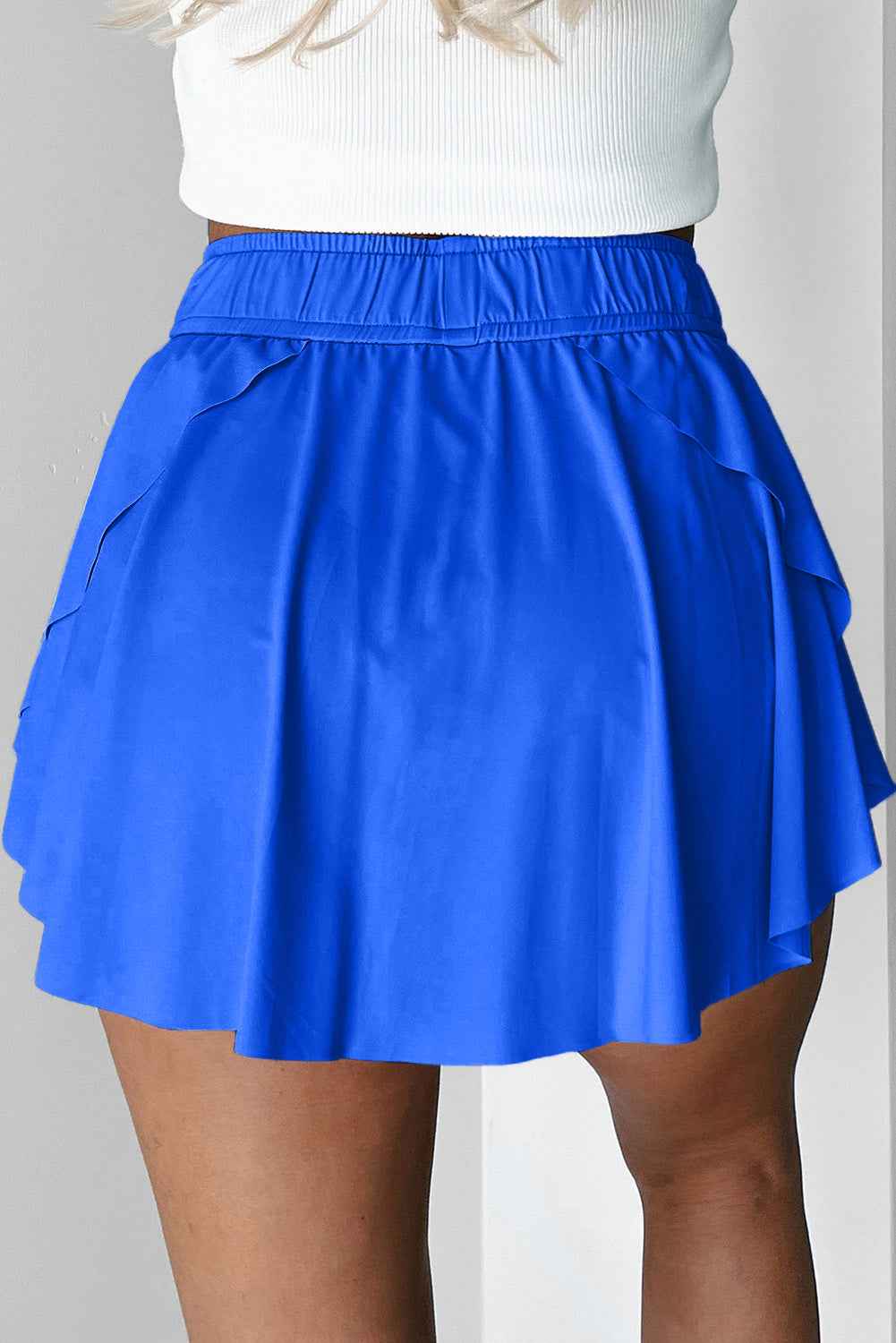 Sky Blue Drawstring High Waist Lined Tennis Skort