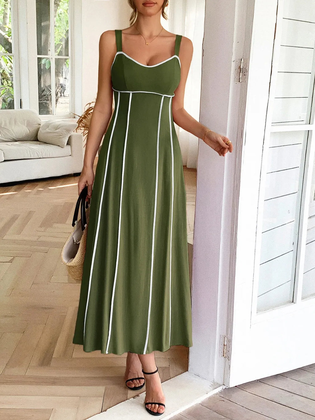 Contrast Wide Strap Midi Cami Dress