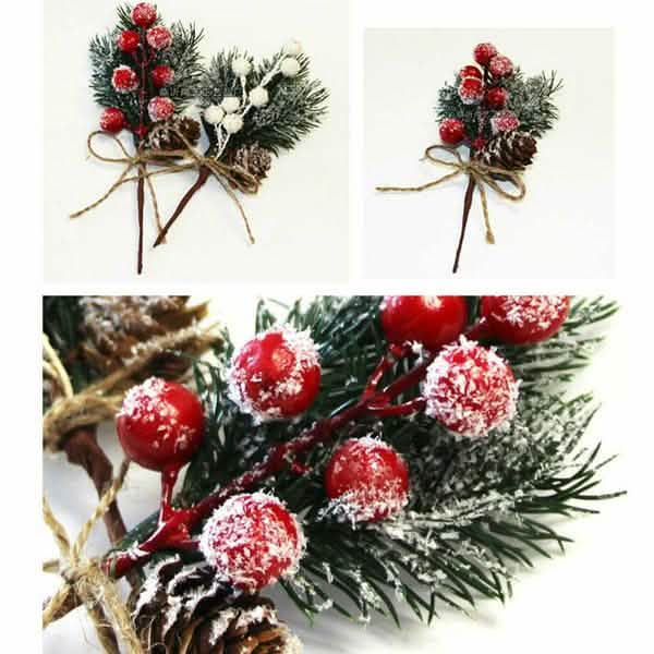 Fake Snow Frost Pine Branch Cone Berry Holly Christmas Tree Christmas Ornament by DailySale