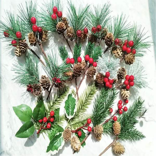 Fake Snow Frost Pine Branch Cone Berry Holly Christmas Tree Christmas Ornament by DailySale