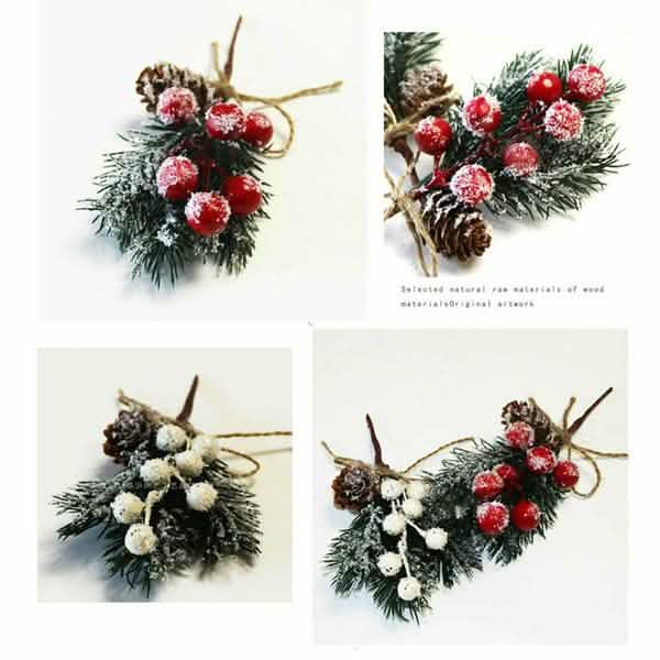 Fake Snow Frost Pine Branch Cone Berry Holly Christmas Tree Christmas Ornament by DailySale