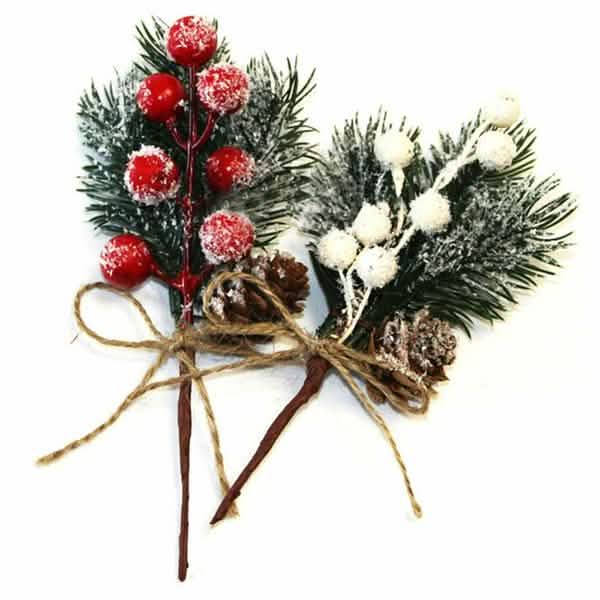 Fake Snow Frost Pine Branch Cone Berry Holly Christmas Tree Christmas Ornament by DailySale