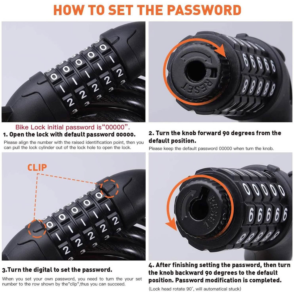 Famistar 4 Feet 5 Digit Resettable Combination Coiling Bike Chain Lock by DailySale