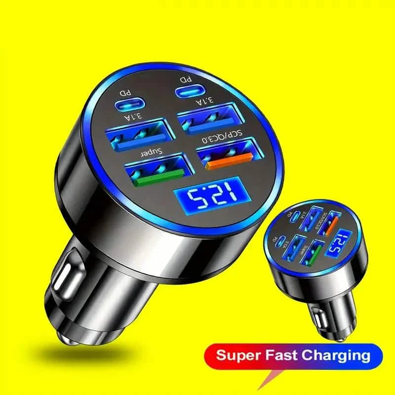 Fast Charging 6 Ports Car Charger Adapter with 4 USB + 2 Type-C 40W QC3.0 by DailySale