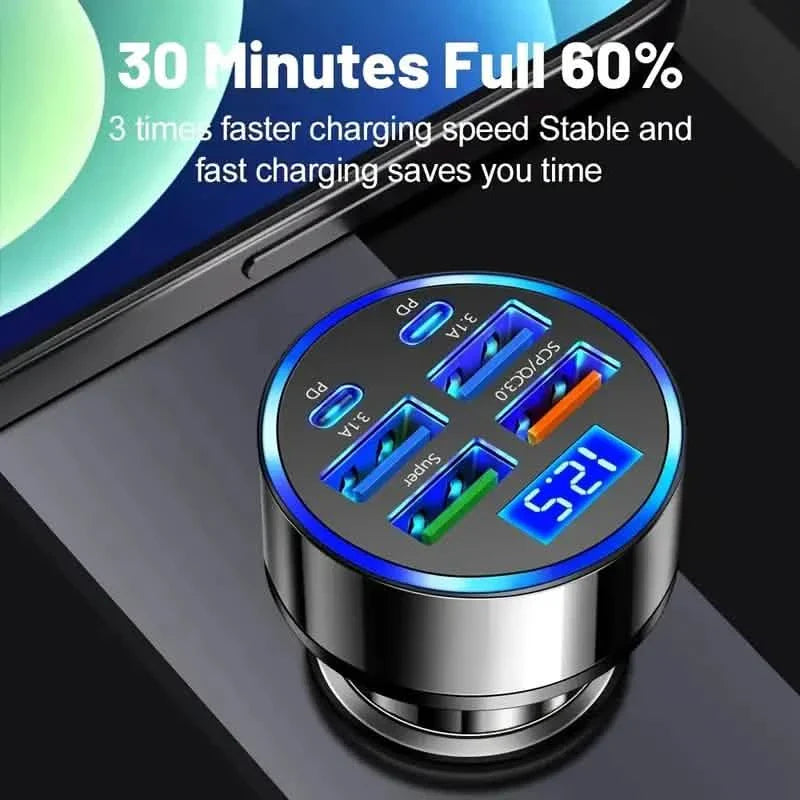 Fast Charging 6 Ports Car Charger Adapter with 4 USB + 2 Type-C 40W QC3.0 by DailySale