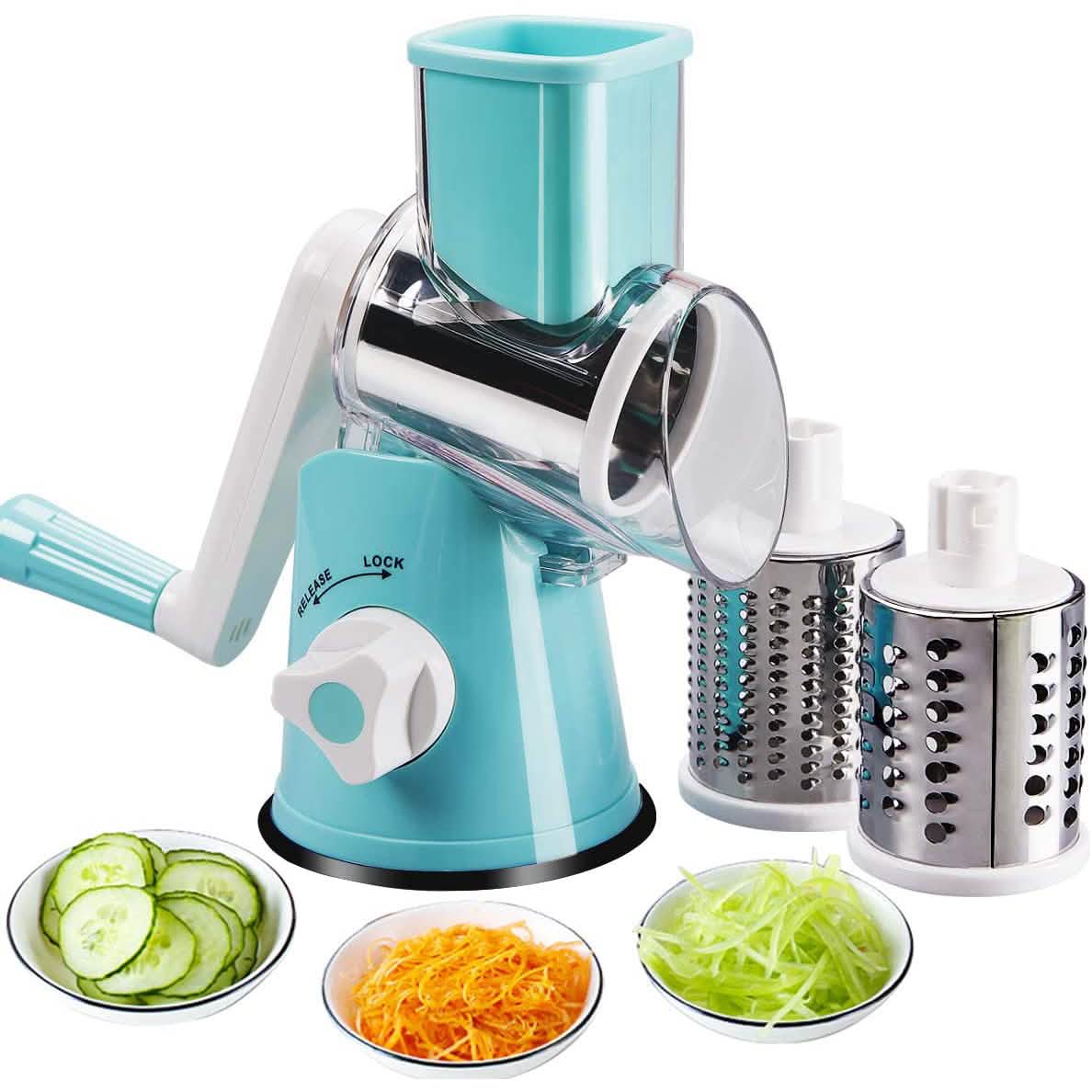 FAVIA Rotary Cheese Grater with Handle - Food Shredder with 3 Stainless Steel Drum Blades by DailySale