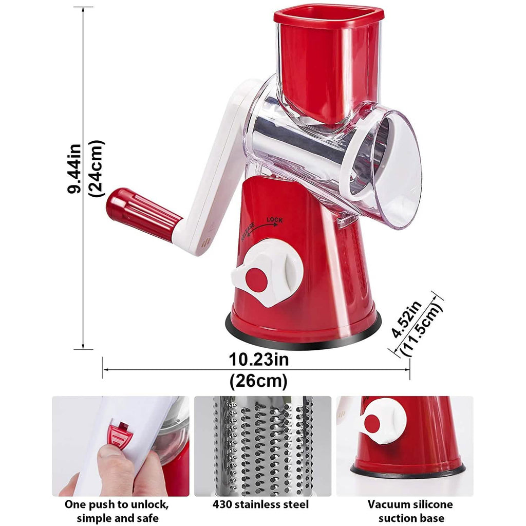FAVIA Rotary Cheese Grater with Handle - Food Shredder with 3 Stainless Steel Drum Blades by DailySale