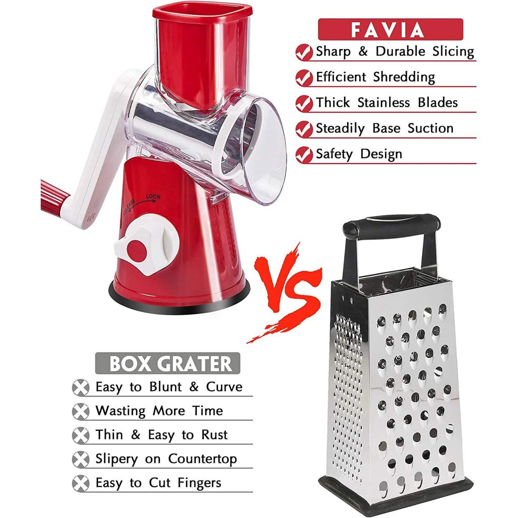 FAVIA Rotary Cheese Grater with Handle - Food Shredder with 3 Stainless Steel Drum Blades by DailySale