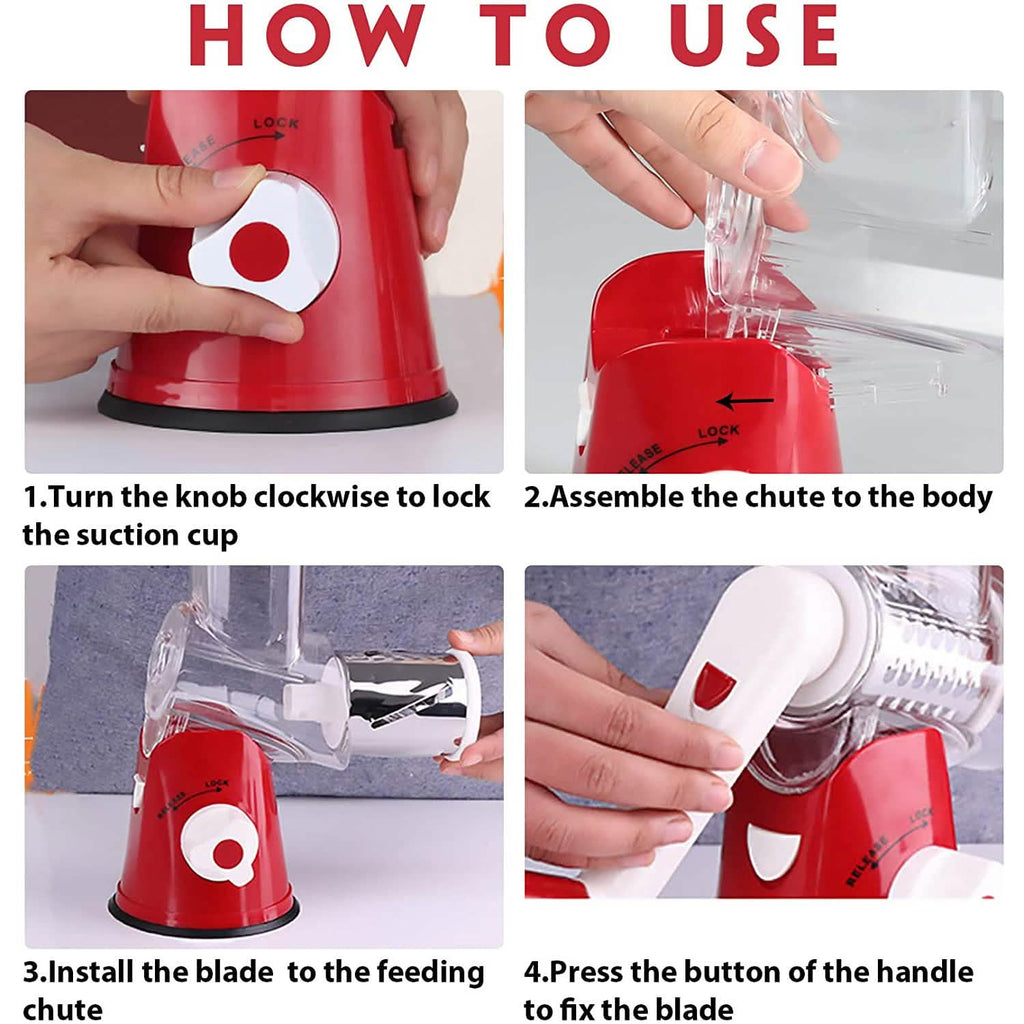 FAVIA Rotary Cheese Grater with Handle - Food Shredder with 3 Stainless Steel Drum Blades by DailySale