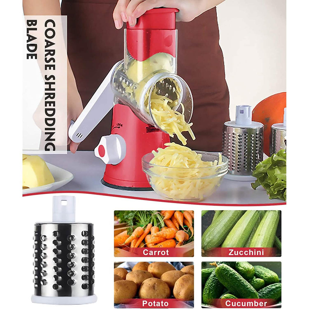 FAVIA Rotary Cheese Grater with Handle - Food Shredder with 3 Stainless Steel Drum Blades by DailySale
