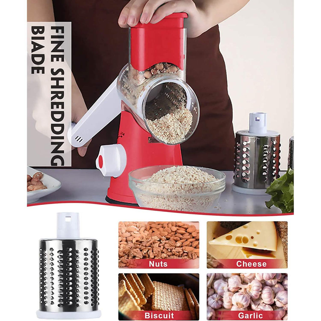 FAVIA Rotary Cheese Grater with Handle - Food Shredder with 3 Stainless Steel Drum Blades by DailySale