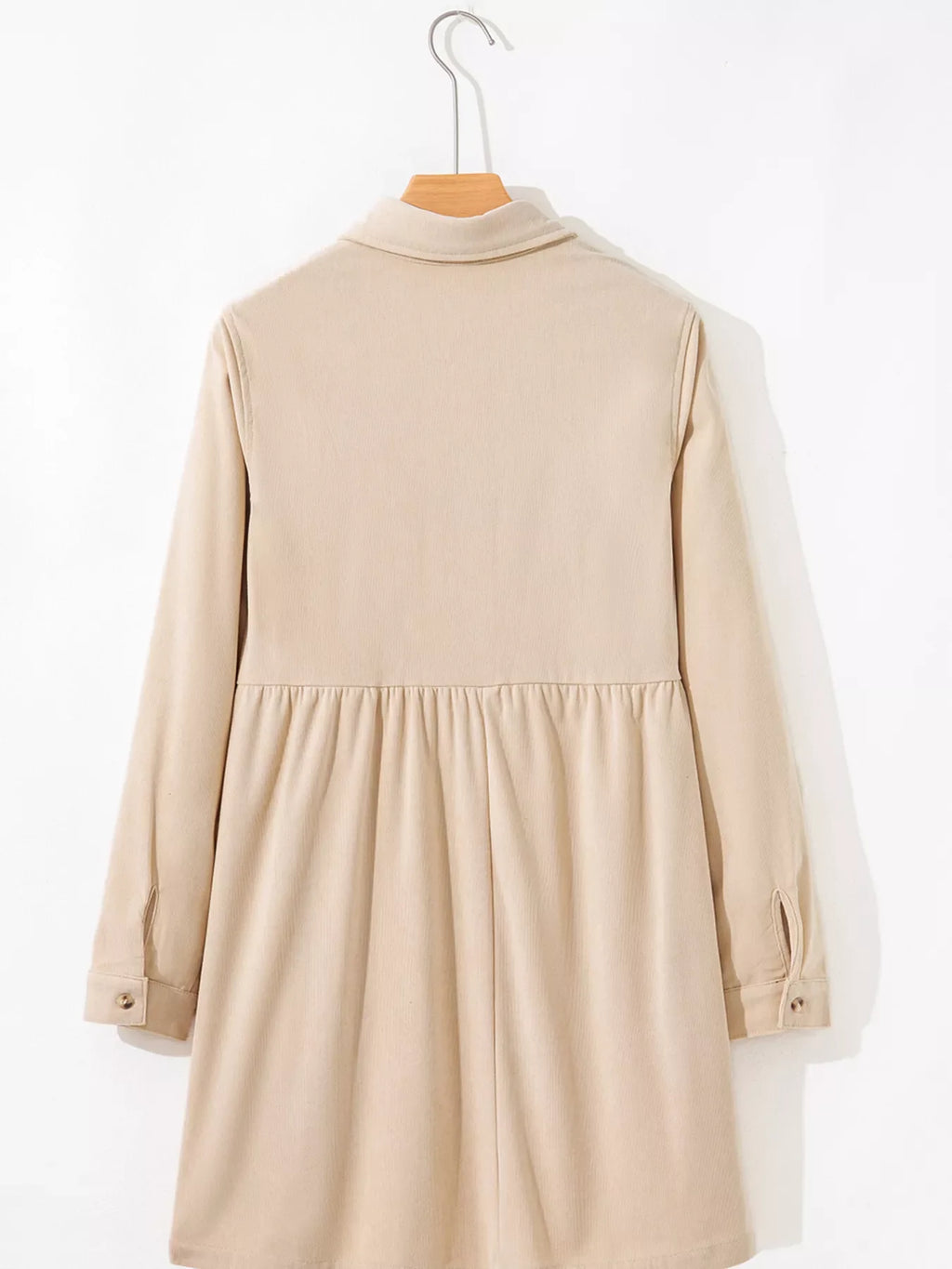 Corduroy Half Button Collared Long Sleeve Mini Dress by Shopiebay