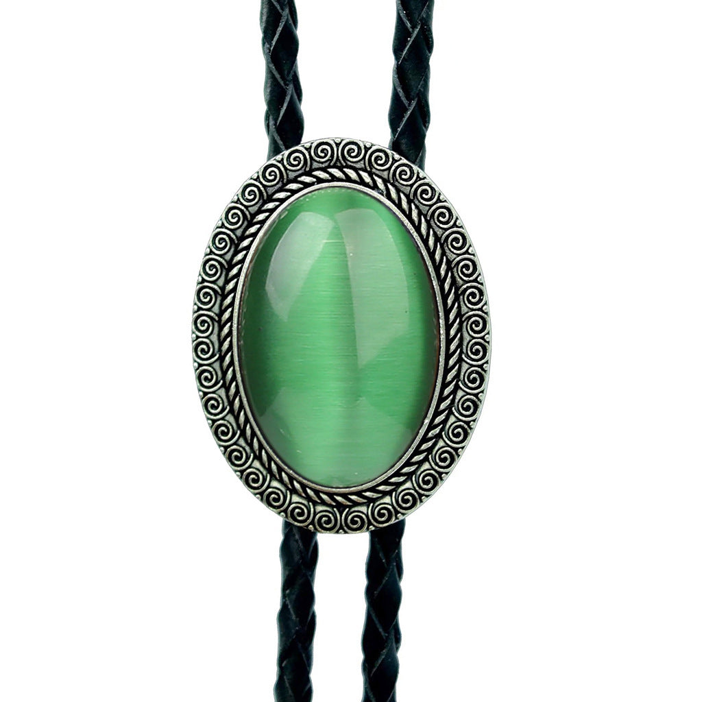 Jade Gem Bolo Tie Polo Neckline Rope Necklace