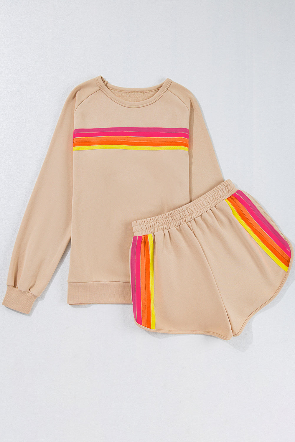 Black Striped Accent Pullover and Shorts Two Piece Casual Set