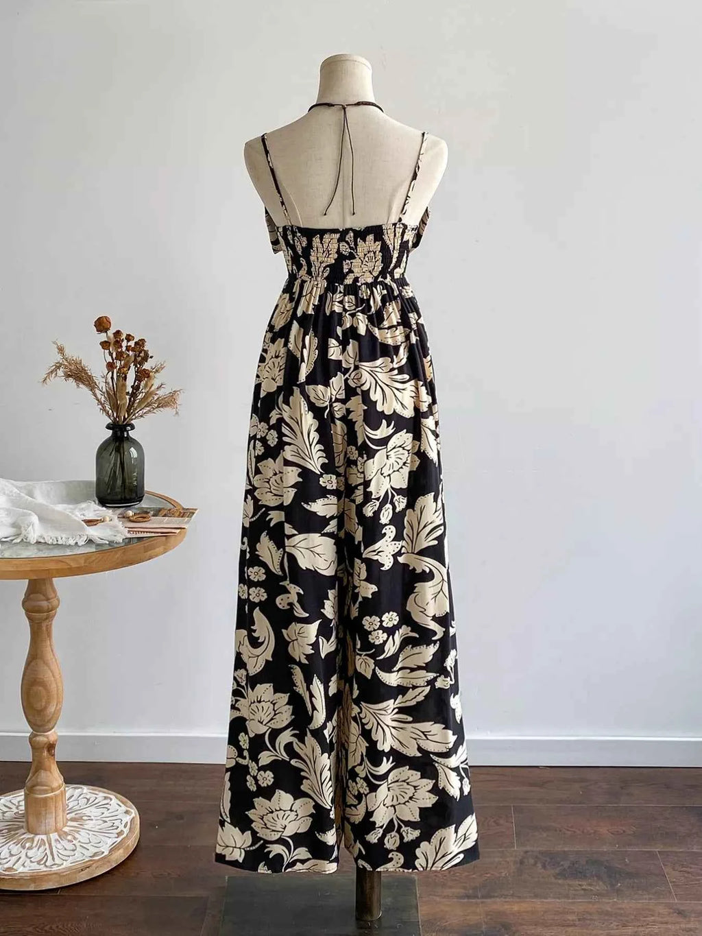 Floral Print Bowknot Wide Leg Jumpsuit
