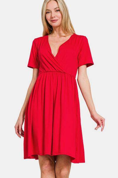 Zenana Surplice Short Sleeve Brushed DTY Dress for Women by Selvanelle