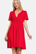 Zenana Surplice Short Sleeve Brushed DTY Dress for Women by Selvanelle