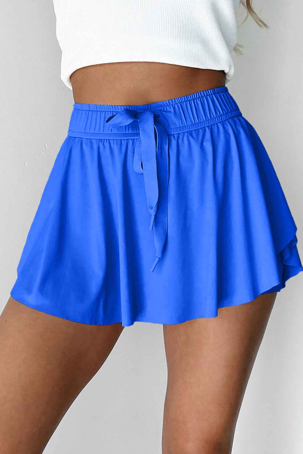 Sky Blue Drawstring High Waist Lined Tennis Skort