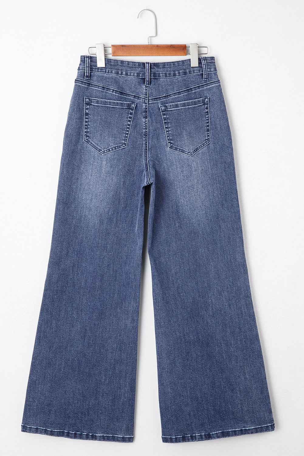 Dirty blue Button Zip High Waist Flared Hem Jeans