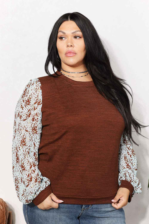 And The Why Full Size Foil Printed Sleeve Top by Wild and Free Boutique
