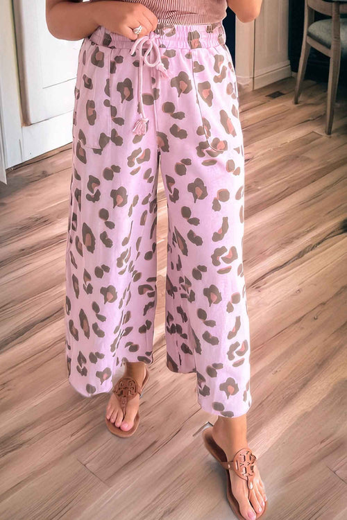 Beige Drawstring Leopard Print Patch Pocket Loose Pants by Wild and Free Boutique