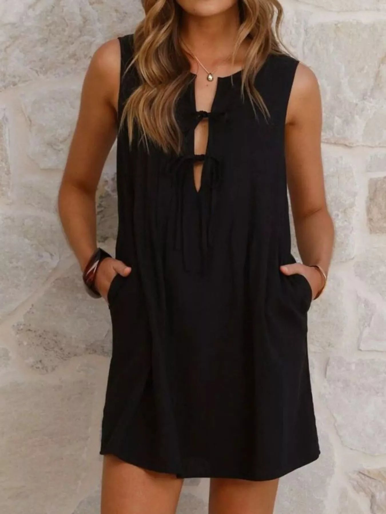 Sleeveless Tie-Front Mini Dress by Shopiebay