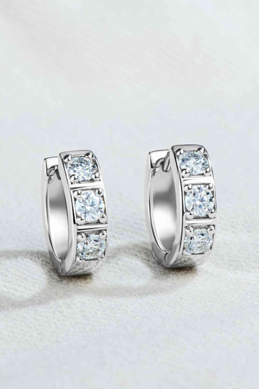 Elegant Jewel Inlaid Moissanite Huggie Earrings – Minimalist Design in Sterling Silver See size chart under “more details”