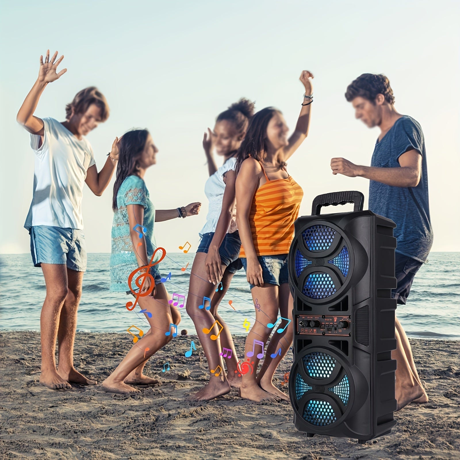 Portable Bluetooth Speaker with Subwoofer Bass, Dual 6.5" LED Woofers and Microphone by DailySale
