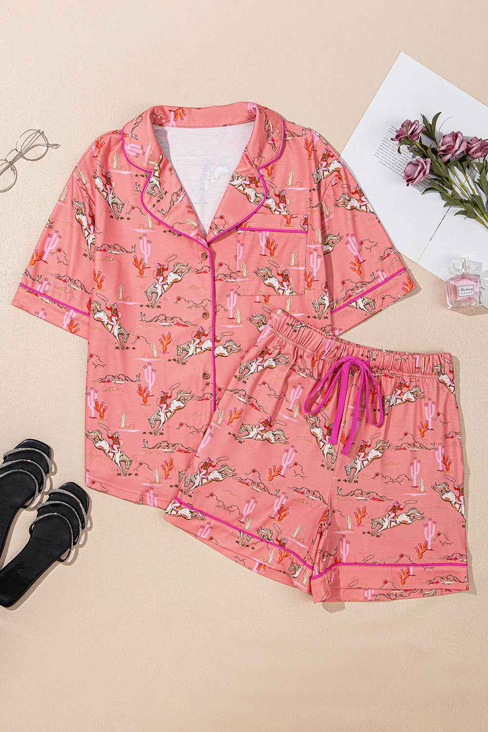 Blossom Allover Print Cropped Pajama Set
