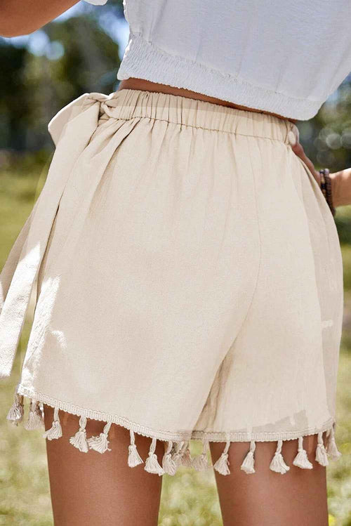 Apricot Tassel Trim Wrap Knot Side Bohemian Style Mini Skort by Wild and Free Boutique