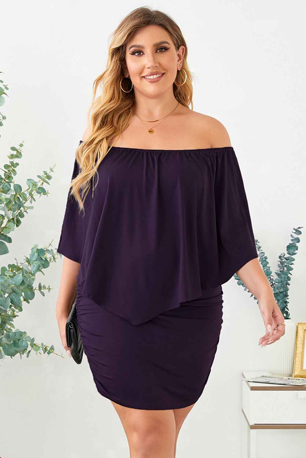 Plus size  Dressing Layered Fiery Red Mini Poncho Dress