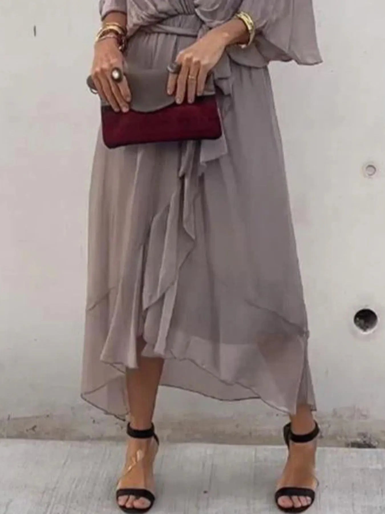Flowy Tie Front Midi Dress with Flutter Sleeves by Shopiebay
