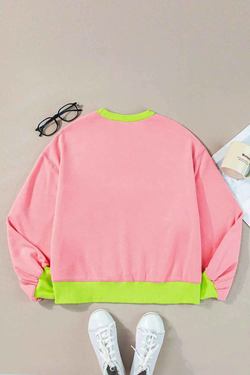 Letter Graphic Round Neck Long Sleeve Sweatshirt