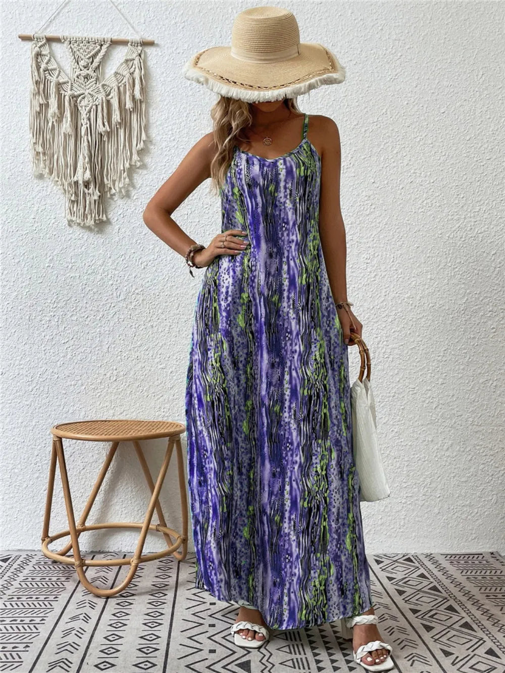 Printed Scoop Neck Maxi Cami Dress by Shopiebay
