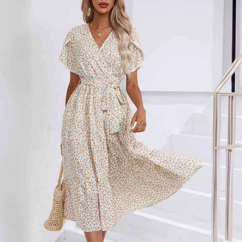 Women's Summer Floral Split V-neck Dress