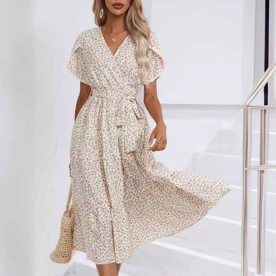 Women's Summer Floral Split V-neck Dress