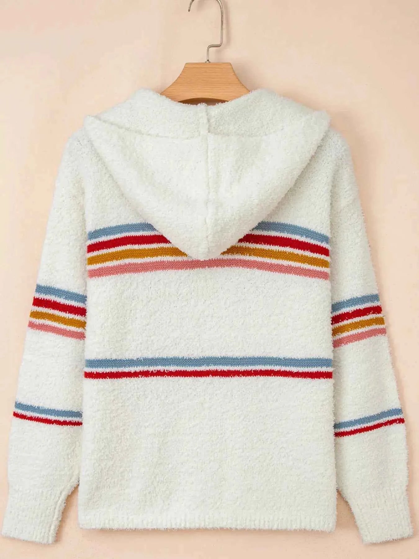 Multicolored Striped Accent Popcorn Hooded Sweater by Be Bliss Boutique