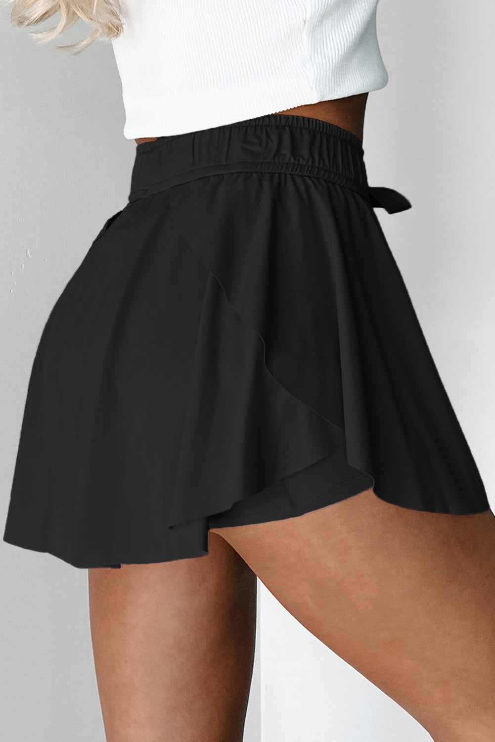 Sky Blue Drawstring High Waist Lined Tennis Skort
