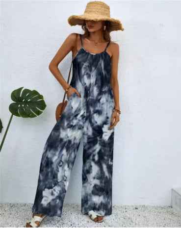 Women's Printed Suspender One-piece Trousers Loose