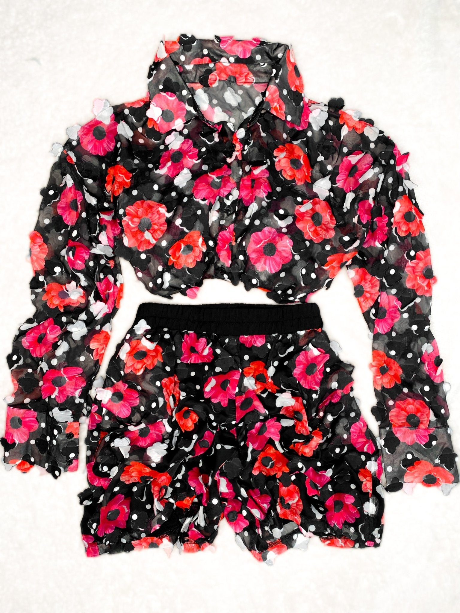 Flora 3D Floral Shorts Set