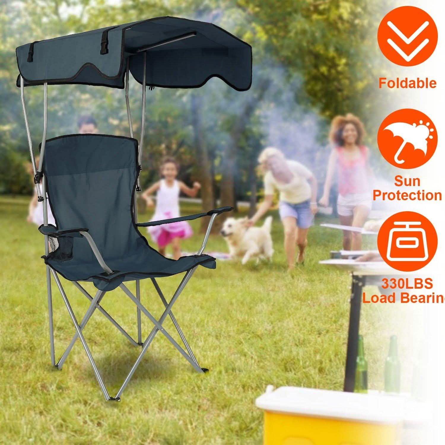 Foldable Beach Canopy Chair Sun Protection with Cup Holder by DailySale