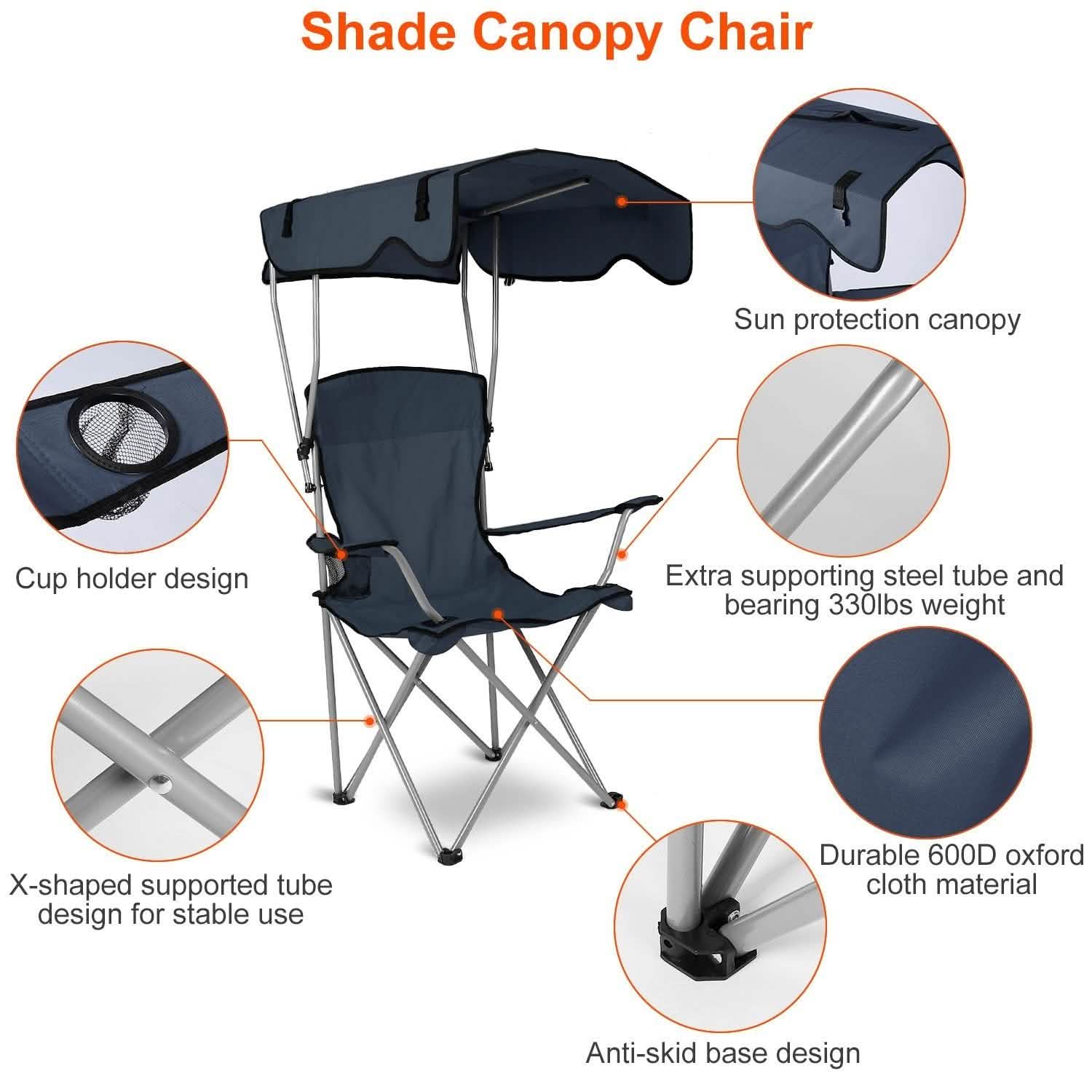 Foldable Beach Canopy Chair Sun Protection with Cup Holder by DailySale