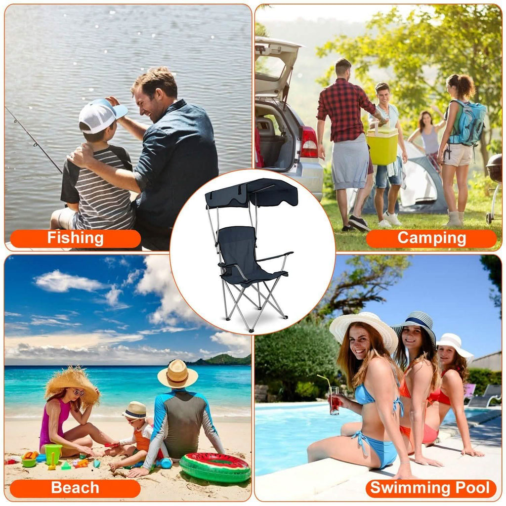 Foldable Beach Canopy Chair Sun Protection with Cup Holder by DailySale