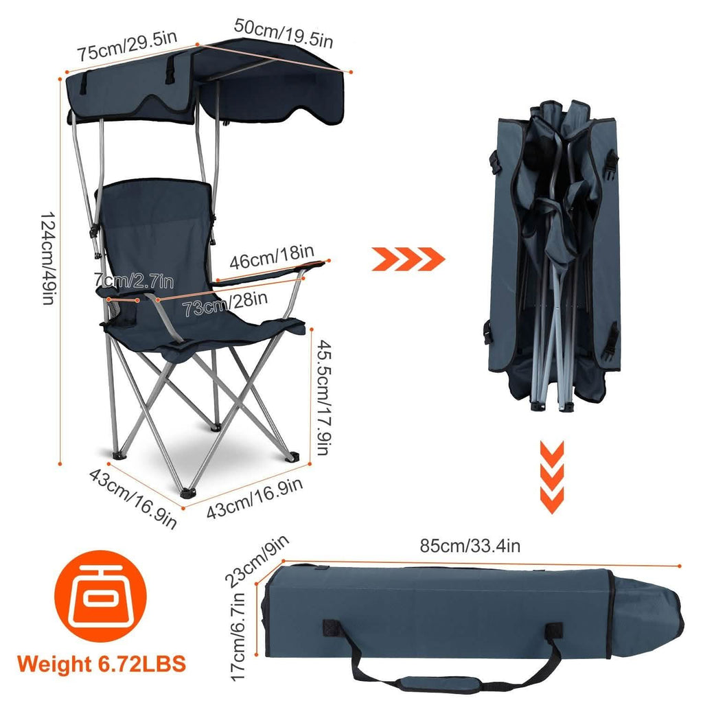 Foldable Beach Canopy Chair Sun Protection with Cup Holder by DailySale